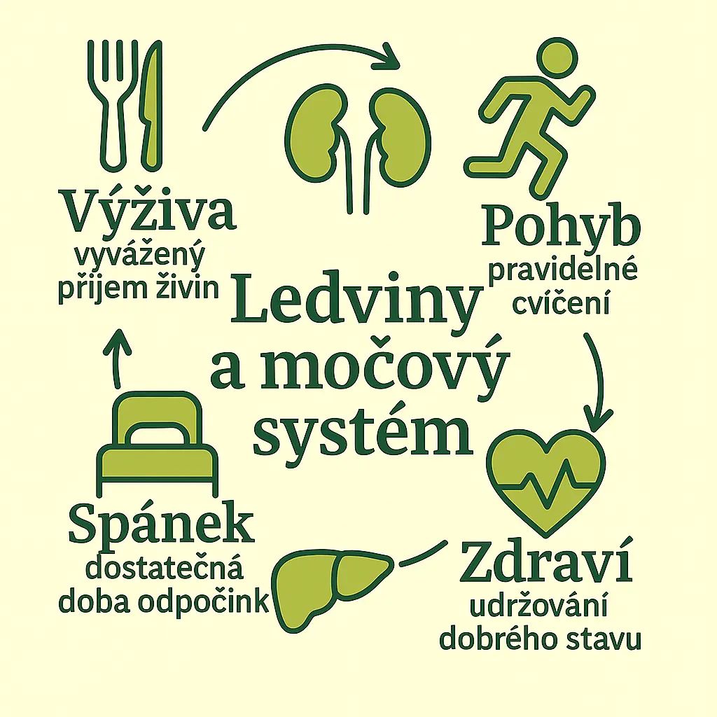 Graf: Močový systém – podpora ledvin a močových cest